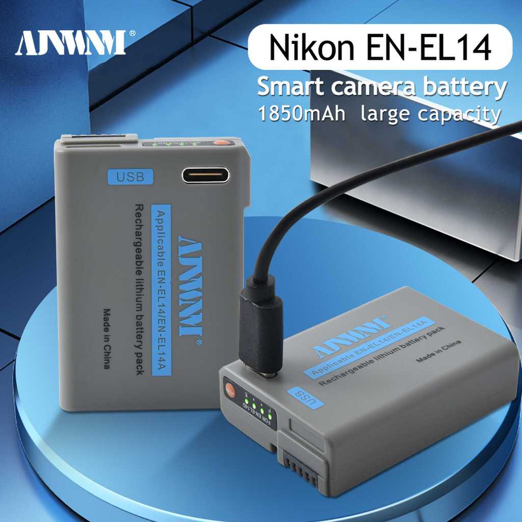 AJNWNM EN-EL14 EN-EL14a ENEL14 EN EL14 EL14a แบตเตอรี่ TYPE-C USB Inport สําหรับ Nikon D3100 D3200 D