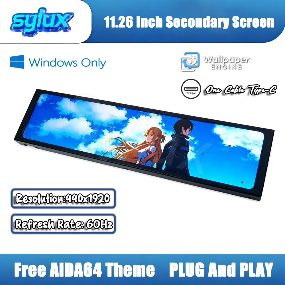 11.26 นิ้ว PC หน้าจอรอง AIDA64 CPU GPU Sensor แผง Type-C Monitor สําหรับ PC แล็ปท็อป