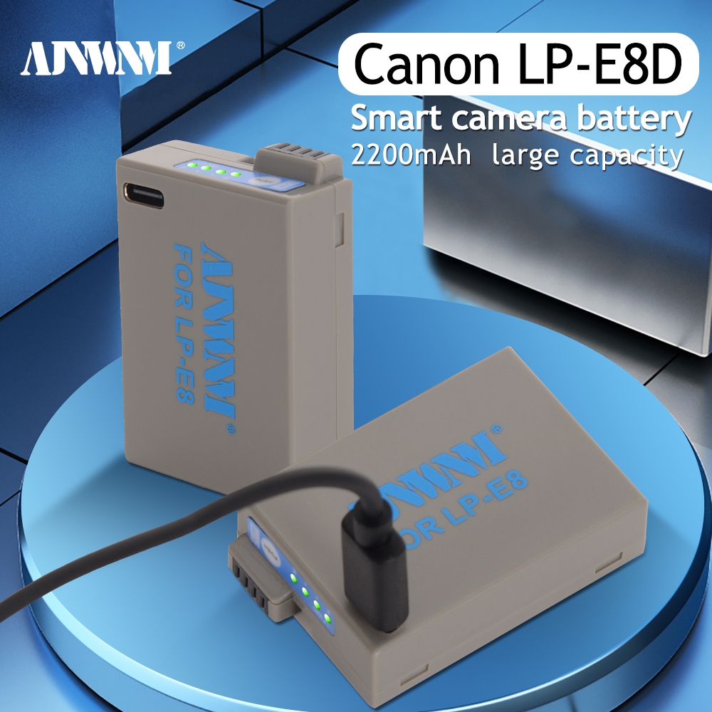 AJNWNM LP-E8 LP E8 LPE8 แบตเตอรี่กล้อง Type-C ชาร์จ Bulit-in สําหรับ Canon EOS 550D 600D 650D 700D X4 X5 X6i X7i T2i T3i