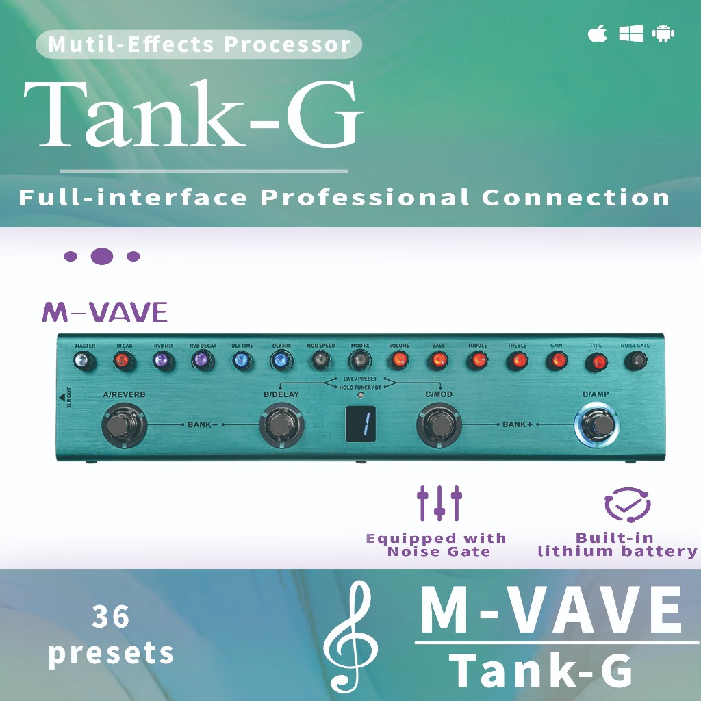 【การจัดส่งในท้องถิ่น】M-VAVE Tank-G Guitar & Tank-B Bass V2 Multi-Effects Pedal พร้อม 36 ชุดข้อและพลั