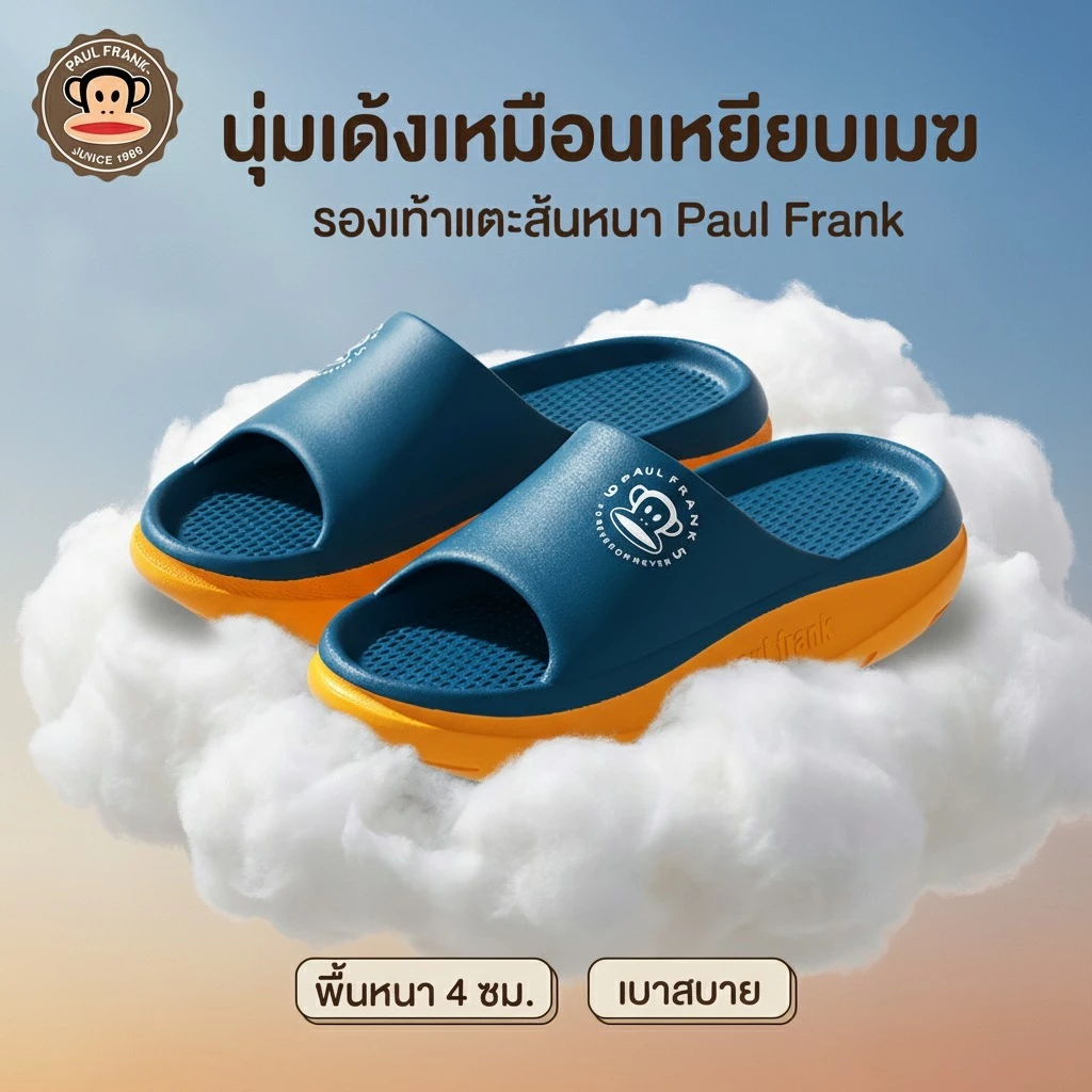 พอล ตรงไปตรงมา รองเท้าแตะแบรนด์แท้พื้นนุ่มพิเศษหนา4ซม.สบายเท้าไม่เจ็บปวด.การออกแบบขั้นสูง