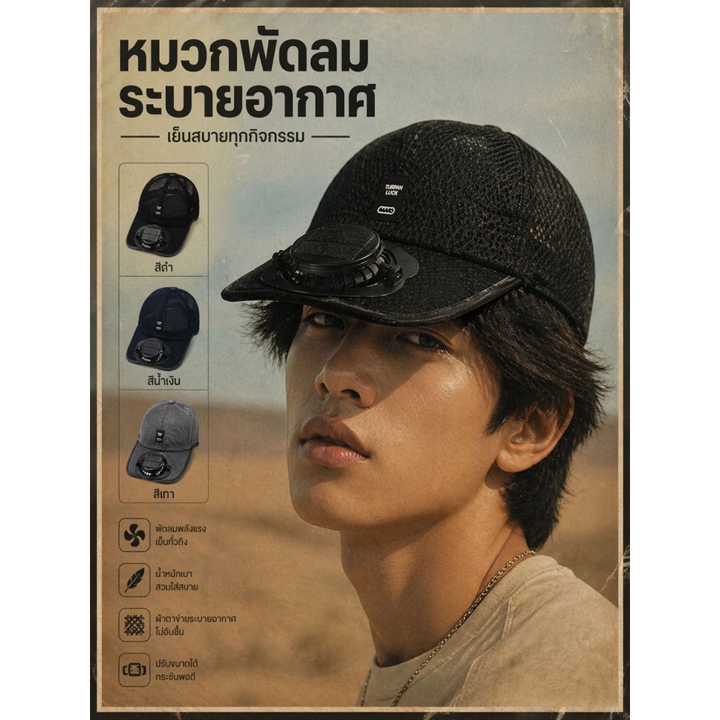 Xstore หมวกกันแดดฤดูร้อน พร้อมพัดลมไฟฟ้า เย็นสบาย ปรับขนาดได้ ใส่ได้ทุกคน ราคา ถูกที่สุด ดีลบีเคเค แกลเลอรีภาพที่ 2