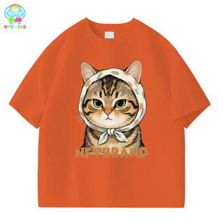 【ส่งจากกรุงเทพฯ】NFV KIDS เสื้อยืดแขนสั้นเด็ก✨ลวดลายลูกแมว ซึบซับเหงื่อ ระบายอากาศ ผ้าฝ้ายแท YG2903