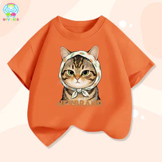 【ส่งจากกรุงเทพฯ】NFV KIDS เสื้อยืดแขนสั้นเด็ก✨ลวดลายลูกแมว ซึบซับเหงื่อ ระบายอากาศ ผ้าฝ้ายแท YG2903