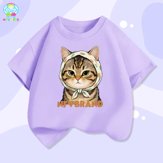 【ส่งจากกรุงเทพฯ】NFV KIDS เสื้อยืดแขนสั้นเด็ก✨ลวดลายลูกแมว ซึบซับเหงื่อ ระบายอากาศ ผ้าฝ้ายแท YG2903