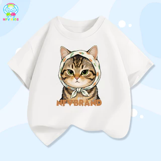 【ส่งจากกรุงเทพฯ】NFV KIDS เสื้อยืดแขนสั้นเด็ก✨ลวดลายลูกแมว ซึบซับเหงื่อ ระบายอากาศ ผ้าฝ้ายแท YG2903