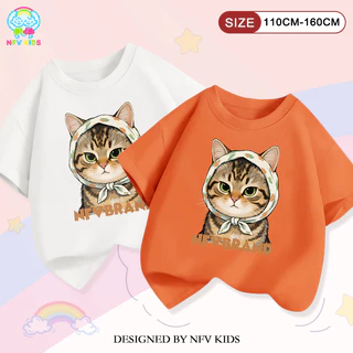 【ส่งจากกรุงเทพฯ】NFV KIDS เสื้อยืดแขนสั้นเด็ก✨ลวดลายลูกแมว ซึบซับเหงื่อ ระบายอากาศ ผ้าฝ้ายแท YG2903