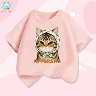 【ส่งจากกรุงเทพฯ】NFV KIDS เสื้อยืดแขนสั้นเด็ก✨ลวดลายลูกแมว ซึบซับเหงื่อ ระบายอากาศ ผ้าฝ้ายแท YG2903