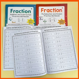 คณิตศาสตร์เศษส่วนเชิงเลขคณิตสมุดงานบวกลบ Multiplication Division Operation เด็กฝึก Worksheets โรงเรียนประถมศึกษาเลขคณิต Enhancement การฝึกอบรมการบ้าน