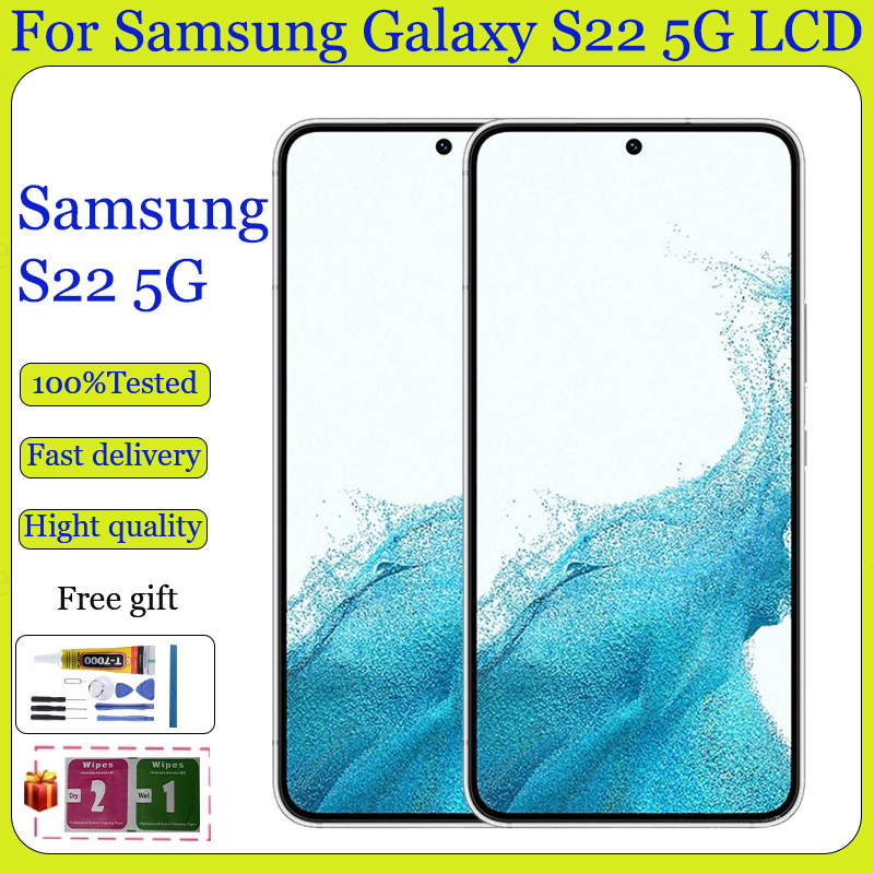 Original AMOLED Samsung Galaxy S22 5G จอแสดงผล LCD หน้าจอสัมผัสพร้อมการเปลี่ยนเฟรม