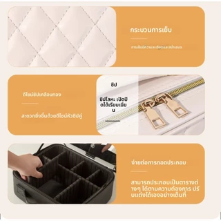 กระเป๋าเครื่องสําอาง กระจก LED ปรับได้ 3 แสงไฟ ระดับไฮเอนด์ ความจุขนาดใหญ่ แบบพกพา เคสเครื่องสำอาง pu