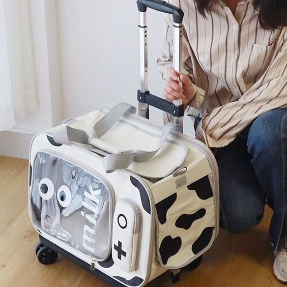 Breathable Pet Outing Portable Bag Trolley Bag Cat Bag Trolley Case Two Cats Space Capsule