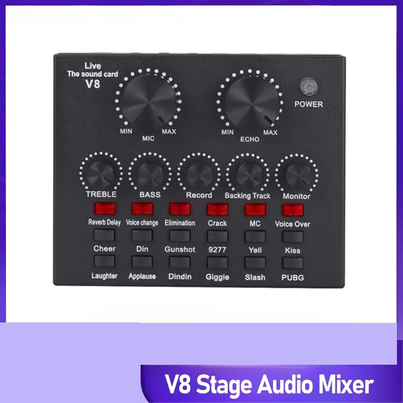 V8 Audio Mixer USB ชุดหูฟังภายนอกไมโครโฟน Webcast การ์ดเสียงถ่ายทอดสดส่วนบุคคลสําหรับโทรศัพท์คอมพิวเ