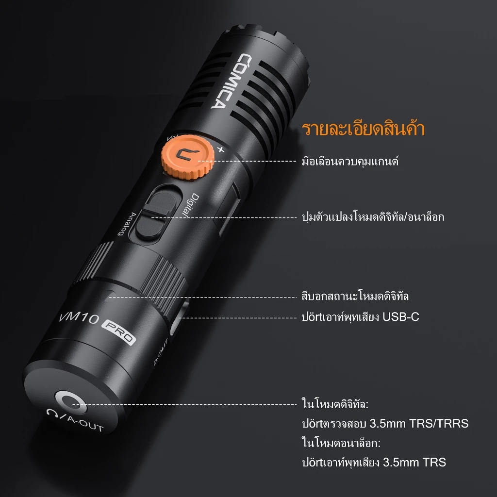 COMICA VM10 Pro Shotgun Microphone Plug and Play แบบไม่มีแบตเตอรี่พร้อม Shock Mount, Gain Control และ Wind Muff, ไมโครโฟนวิดีโอสําหรับสมาร์ทโฟน, กล้อง DSLR, Comp thumbnail 5