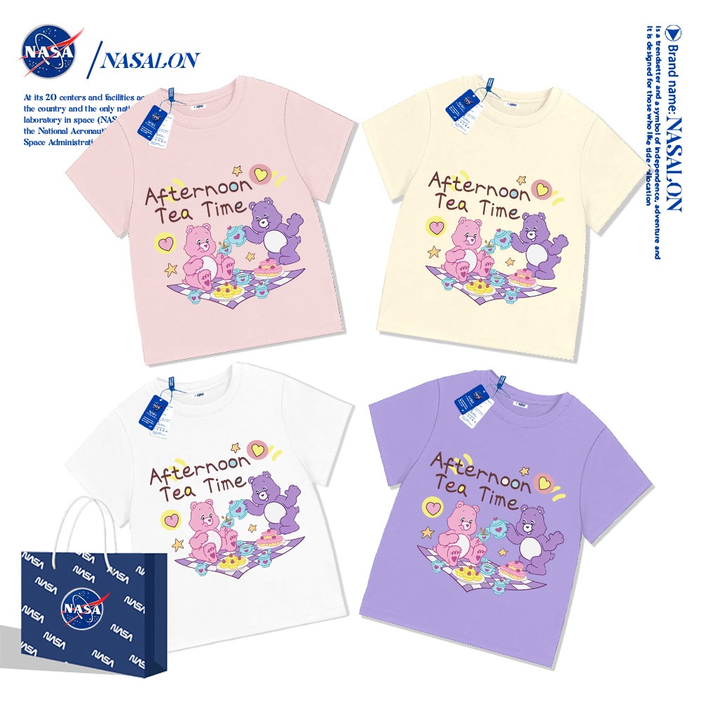 NASA เสื้อยืดเด็กแขนสั้น ผ้าฝ้าย 100% Care bears พิมพ์ลายการ์ตูน เสื้อเด็กผู้หญิง นุ่มสบาย สำหรับเด็กอายุ 1-12 ปี