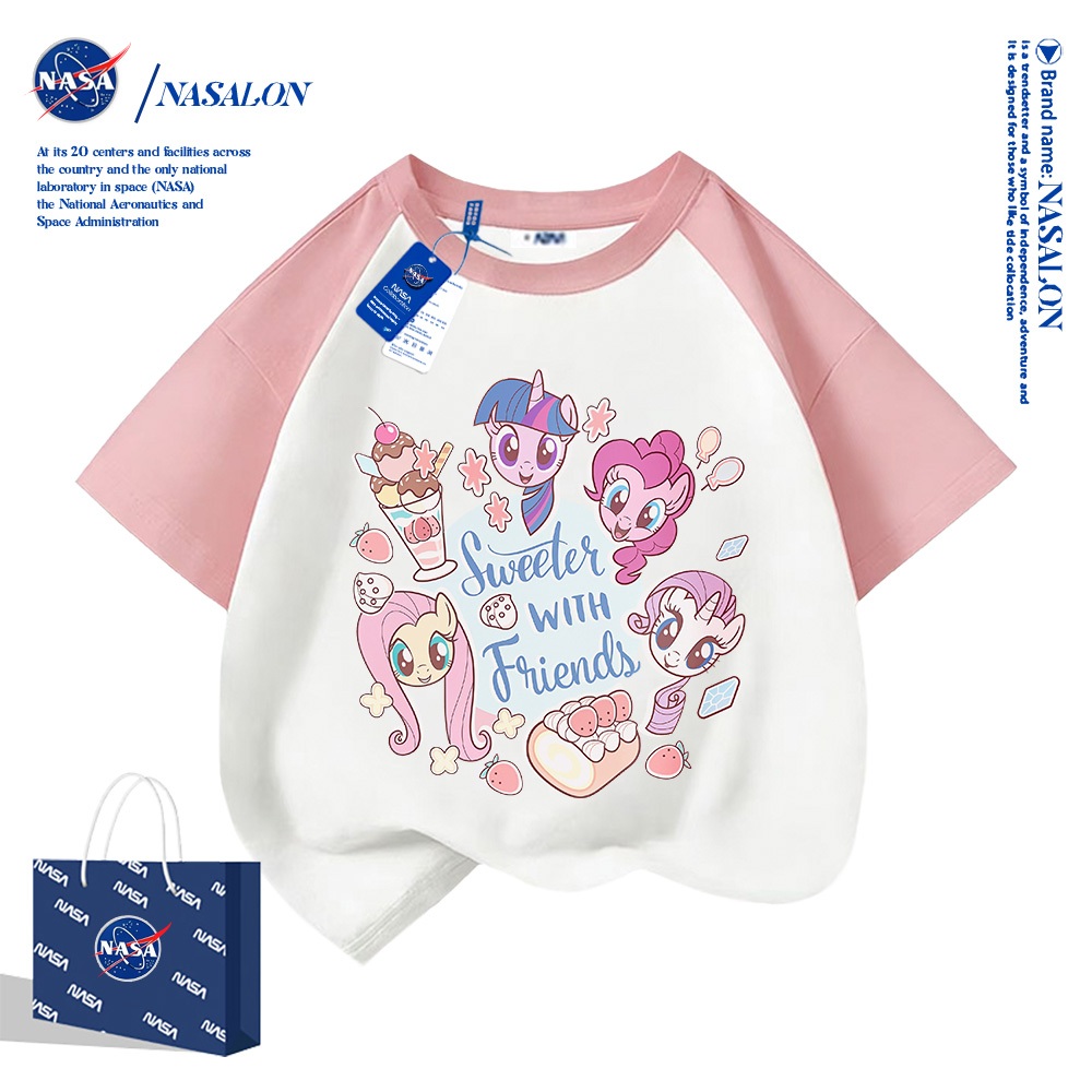 NASA เสื้อยืดเด็กแขนสั้น My Little Pony พิมพ์ลายการ์ตูน เสื้อเด็กผู้หญิง นุ่มสบาย สำหรับเด็กอายุ 1-16 ปี
