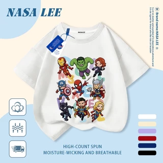 【จัดส่งวันเดียวกัน】เสื้อแขนสั้นผ้าฝ้ายแท้สีขาวสำหรับเด็ก ลาย NASA ซูเปอร์ฮีโร่และมอนสเตอร์ สุดเท่ ระบายอากาศดี เหมาะสำหรับเด็กอายุ 3-16 ปี ทั้งชายและหญิง สไตล์ลำลอง