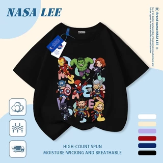 【จัดส่งวันเดียวกัน】เสื้อแขนสั้นผ้าฝ้ายแท้สีขาวสำหรับเด็ก ลาย NASA ซูเปอร์ฮีโร่และมอนสเตอร์ สุดเท่ ระบายอากาศดี เหมาะสำหรับเด็กอายุ 3-16 ปี ทั้งชายและหญิง สไตล์ลำลอง
