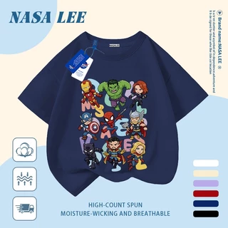 【จัดส่งวันเดียวกัน】เสื้อแขนสั้นผ้าฝ้ายแท้สีขาวสำหรับเด็ก ลาย NASA ซูเปอร์ฮีโร่และมอนสเตอร์ สุดเท่ ระบายอากาศดี เหมาะสำหรับเด็กอายุ 3-16 ปี ทั้งชายและหญิง สไตล์ลำลอง