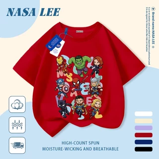【จัดส่งวันเดียวกัน】เสื้อแขนสั้นผ้าฝ้ายแท้สีขาวสำหรับเด็ก ลาย NASA ซูเปอร์ฮีโร่และมอนสเตอร์ สุดเท่ ระบายอากาศดี เหมาะสำหรับเด็กอายุ 3-16 ปี ทั้งชายและหญิง สไตล์ลำลอง