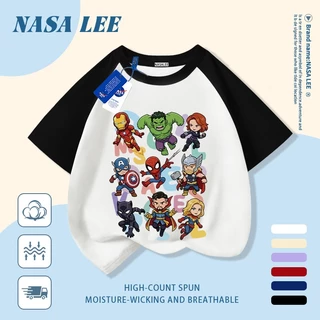 【จัดส่งวันเดียวกัน】เสื้อแขนสั้นผ้าฝ้ายแท้สีขาวสำหรับเด็ก ลาย NASA ซูเปอร์ฮีโร่และมอนสเตอร์ สุดเท่ ระบายอากาศดี เหมาะสำหรับเด็กอายุ 3-16 ปี ทั้งชายและหญิง สไตล์ลำลอง