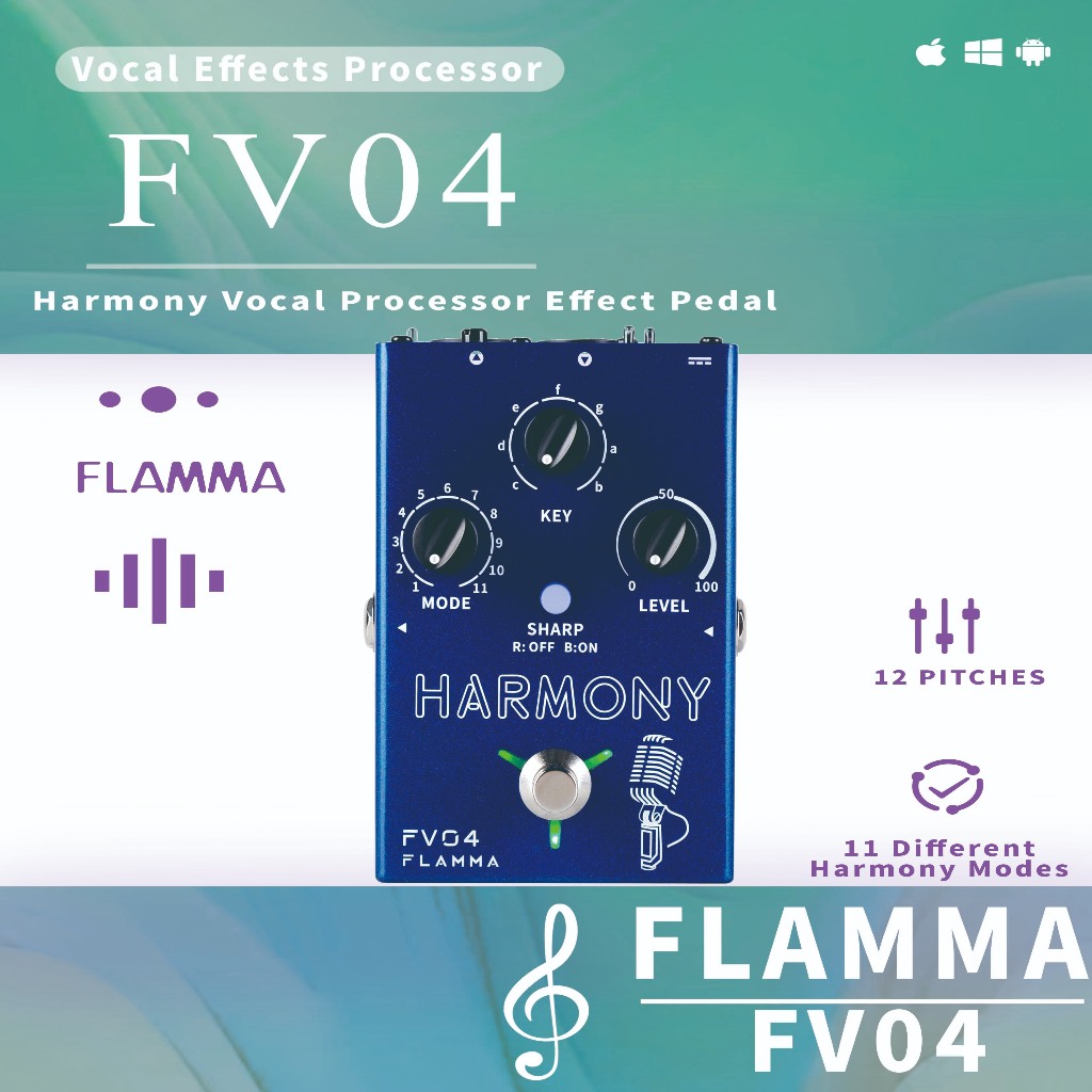 【การจัดส่งในท้องถิ่น】FLAMMA FV04 Vocal Harmony Pedal Vocal Effects โปรเซสเซอร์ Stompbox Voice Mic Ha
