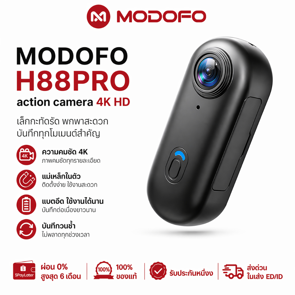 MODOFO กล้อง4K กล้องจิ๋ว กล้องแอคชั่น128G action camera กล้องโกโปร กันน้ำ30M ความชัดละเอีอด4K เชื่อมต่อแอป wifi ดาวโหลดได้ง่าย