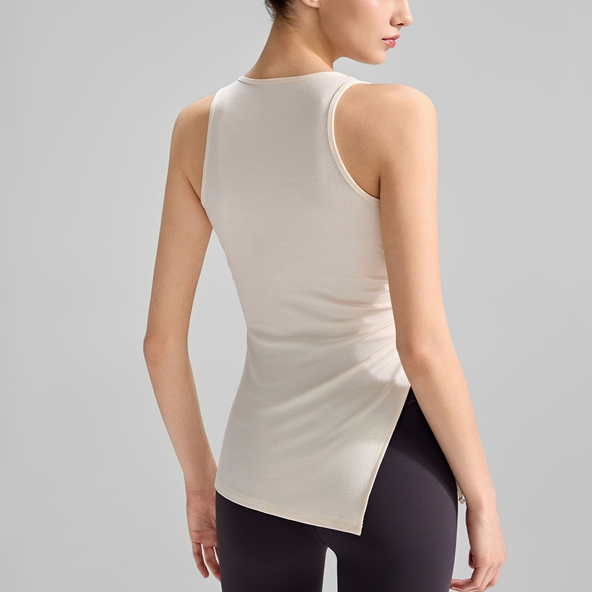 2026 ผู้หญิง Ribbed แขนกุดโยคะ T เสื้อ Drawstring แยก Hem ออกกําลังกาย Gym Training Top