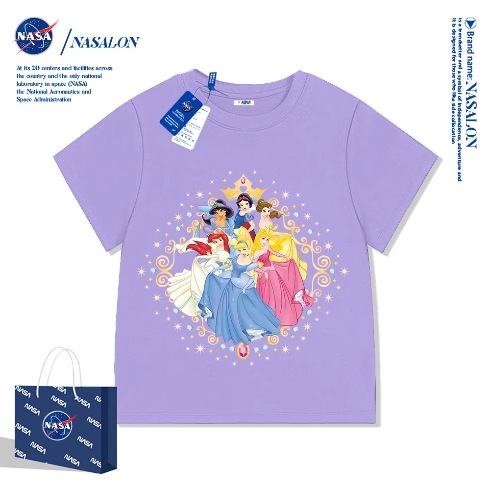 NASA เสื้อยืดเด็กแขนสั้น ผ้า cotton 100% เสื้อเด็กผู้หญิง เจ้าหญิงเบลล์ ลายการ์ตูนเงือก นุ่มสบาย ระบายอากาศดี