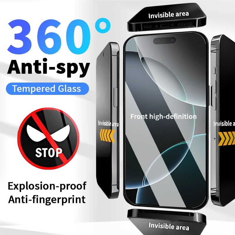 กระจกนิรภัยกันสอดแนม 360 องศาความเป็นส่วนตัว สำหรับ iPhone 17 Pro Max Air 16 Pro Max 15 Pro Max 16 15 14 Plus 14 13 12 11 Pro Max 14 X XS MAX XR ฟิล์มกันรอยหน้าจอเต็มจอ