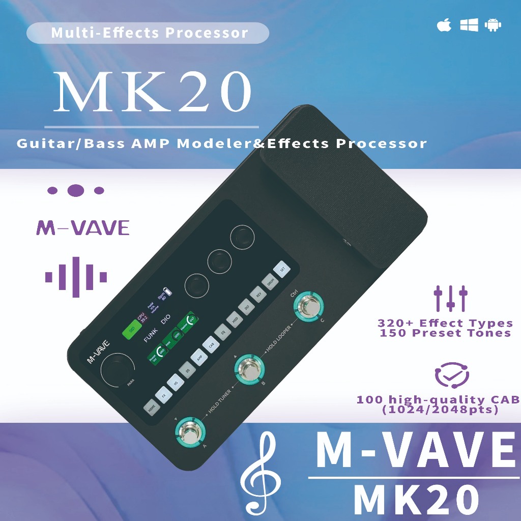 M-VAVE MK-20 Multi-Effects โปรเซสเซอร์สําหรับกีตาร์และเบสพร้อมกลองเครื่องจูนเนอร์ Looper M VAVE TANK