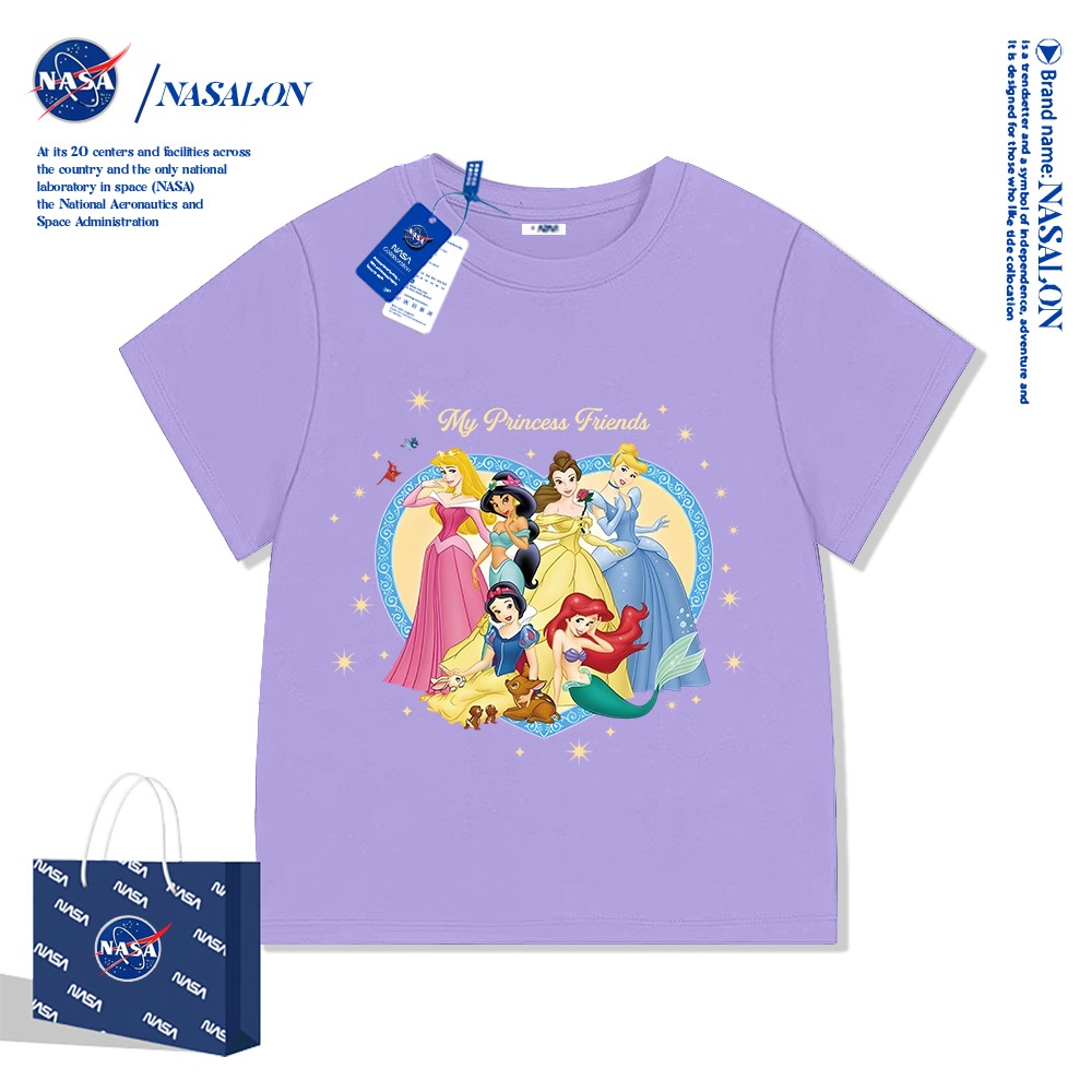 NASA เสื้อยืดเด็กแขนสั้น ผ้า cotton 100% เสื้อเด็กผู้หญิง เจ้าหญิงเบลล์ ลายการ์ตูนเงือก นุ่มสบาย ระบายอากาศดี