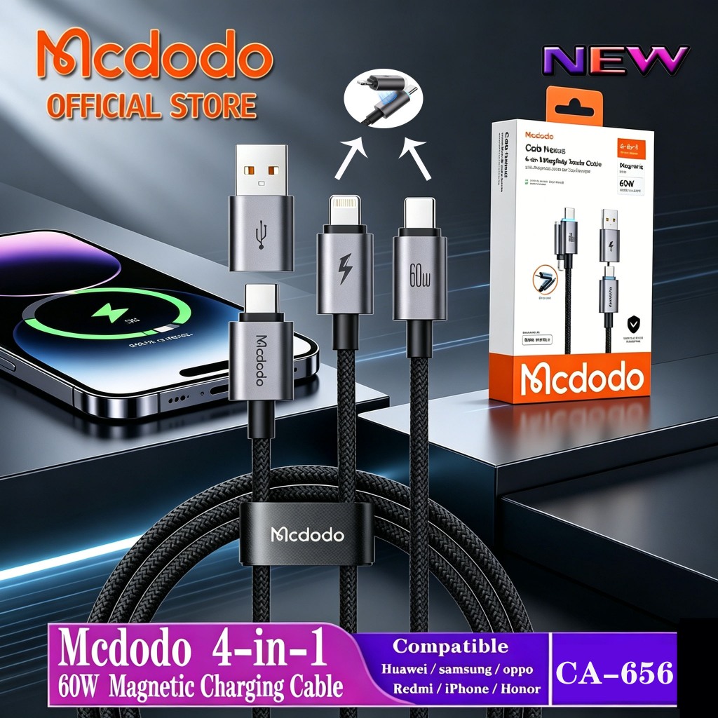 Mcdodo MagTidy สายชาร์จแม่เหล็ก 4-in-1 | 60W PD ความเข้ากันได้สากล Tangle-Free ความเร็วสูง CA-656