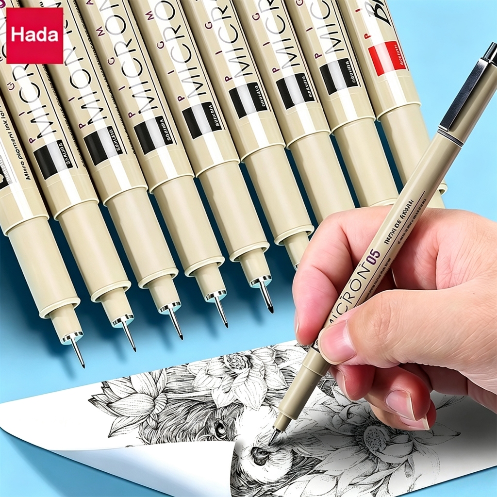 ชุดปากกาไลเนอร์ Hada 3/5/8/10/12 ด้าม เหมาะสำหรับการเขียน การร่างภาพ การวาดภาพ และการสร้างภาพประกอบ