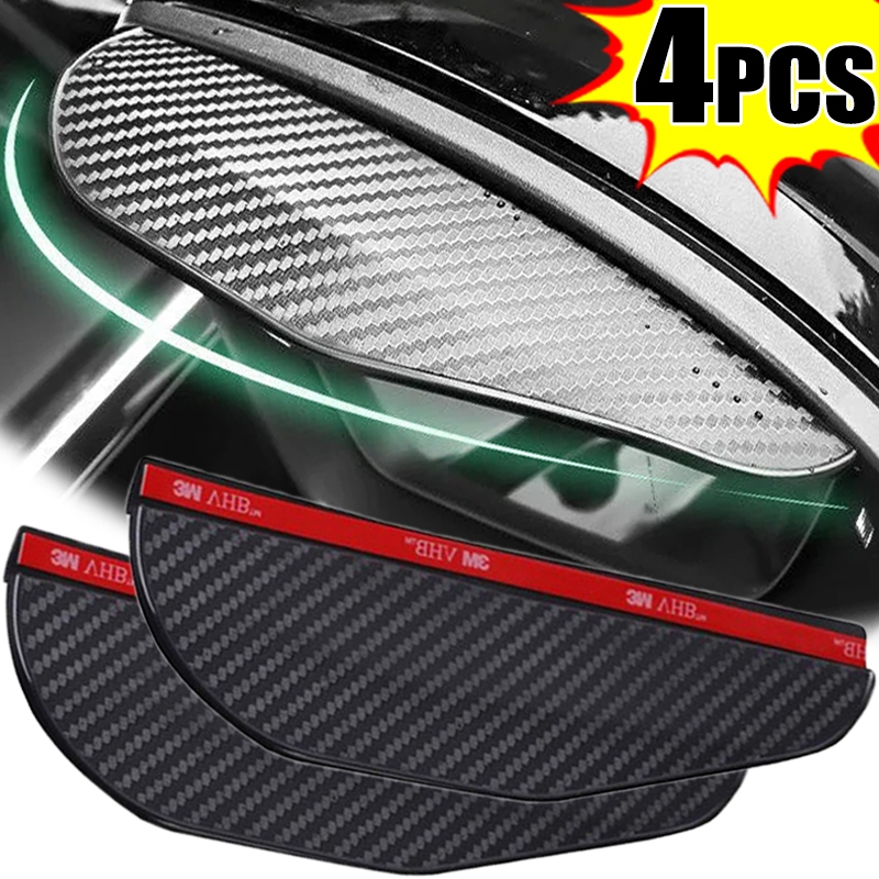 2/4 ชิ้น Universal Auto กระจกมองหลัง Rainy Shield Guard กระจกมองหลังรถยนต์ Rain Eyebrow คาร์บอนไฟเบอร์ Sun Visor Shade Cover