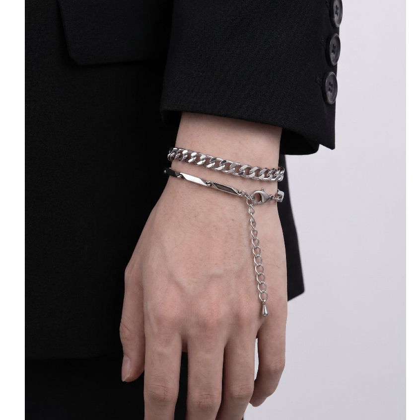 Szain Toong M-TP Style - 2026 New Unisex Fashion Titanium SAZ Bracelet Mens and Womens Basic Personality Slant Bracelet - สร้อยข้อมือโซ่ขัดเงา-gun