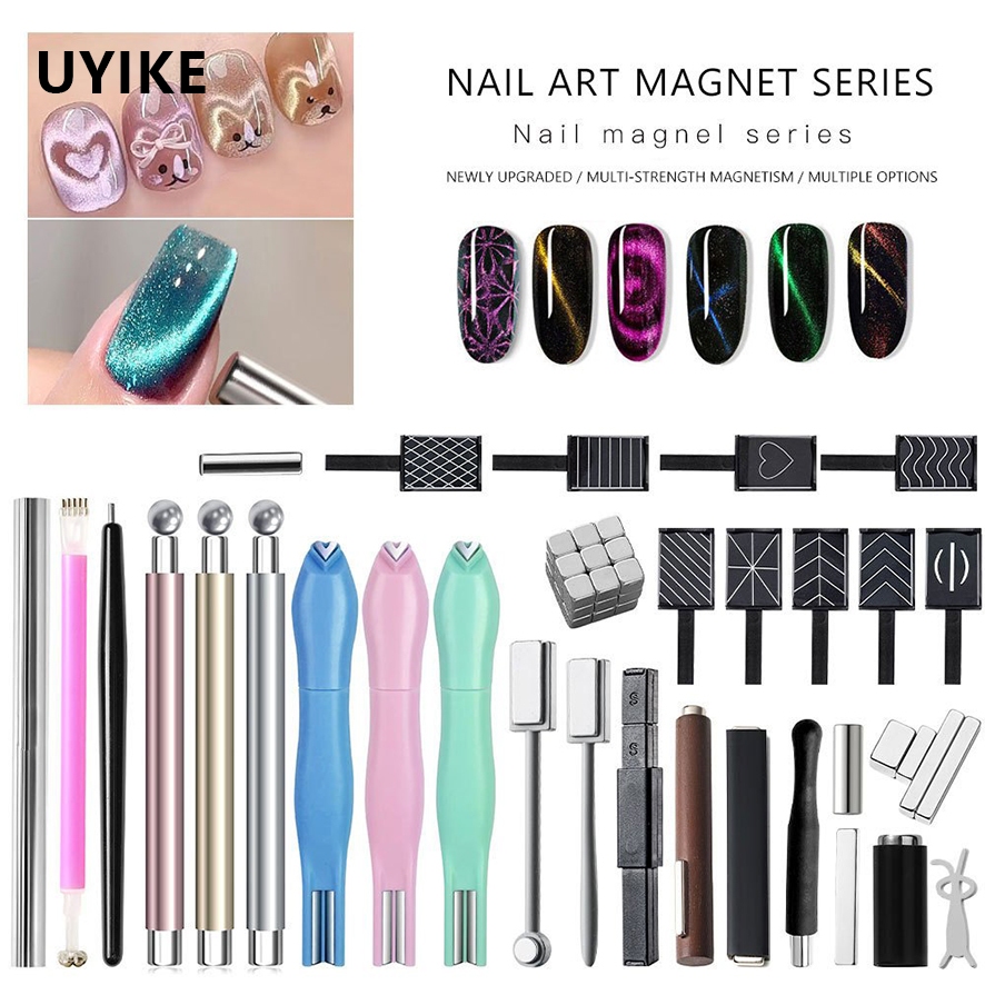 UYIKE Cat Eye Gel ปากกาแม่เหล็กสําหรับเล็บ Dual-ended ทรงกระบอกแม่เหล็กที่แข็งแกร่งยาวนานเฉพาะสําหรับการออกแบบเล็บแฟนซี