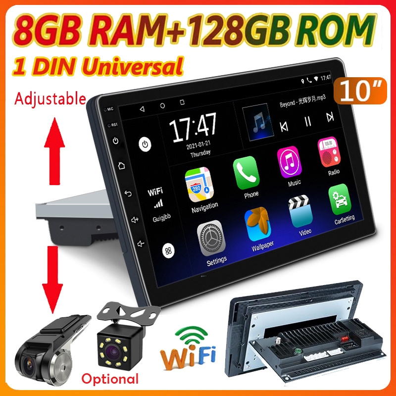 (8G RAM + 128G ROM) 1 Din Android 12 เครื่องเสียงรถยนต์ Autoradio เครื่องเล่นวิดีโอมัลติมีเดีย 10.1 นิ้วรองรับ FM/บลูทูธ/Wifi/GPS/Mirrorlink/ย้อนกลับกล้อง