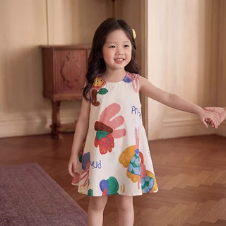 Princess Kesli ชุดเดรสเด็กผู้หญิง ลายกราฟฟิตี แขนกุด เดรสเด็ก แฟชั่นฤดูร้อน สําหรับเด็กผู้หญิง 1-12ปี