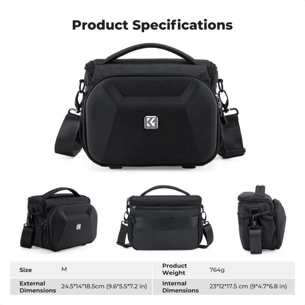 K&F Concept Camera Sling Bag, Quick Access Waterproof Crossbody Bag for DSLR/Mirrorless, with Hard Shell & Triple Holder, Size S/M
