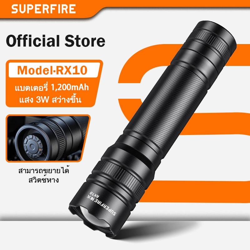 SUPERFIRE RX10 ไฟฉาย LED ขนาดเล็กกันน้ําไฟฉาย LED Zoomable Lanterna ใช้ 18650 แบตเตอรี่สําหรับ Camping กลางแจ้งฉุกเฉิน
