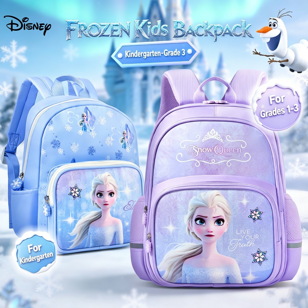 กระเป๋าเป้นักเรียนDisney Princess Elsa สำหรับเด็กหญิง ขนาดเล็ก พกพาสะดวก น้ำหนักเบาทองติดใช้งานในโรงเรียนอนุบาล