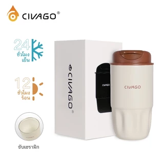 CIVAGO（15oz/450ml）แก้วกาแฟสแตนเลสซับเซรามิกพร้อมฝาปิดกระติกน้ําสูญญากาศ ถ้วยพกพาสะดวก