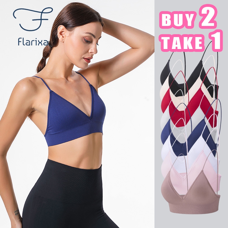 [ Bra Buy 2 Take 1 ] Flarixa บรายกกระชับคอวีลึกบราไร้ขอบโครงบราเว้าหลังสปอร์ตบรา