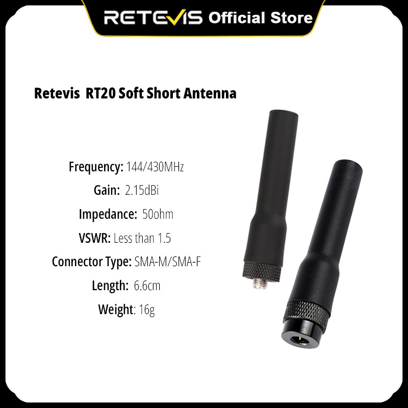 Retevis RT20 เสาอากาศสั้นนุ่ม SMA-Female 144/430MHz Dual Band High Gain สําหรับ BF-888S UV-5R Kenwood