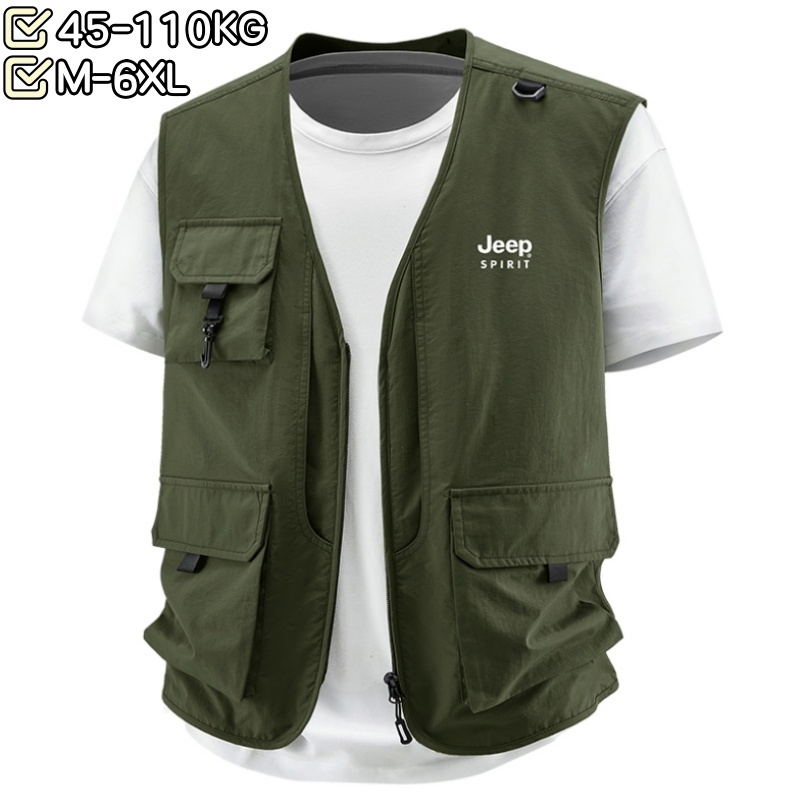 [ส-6เอ็กแอล] เสื้อกั๊กตาข่ายระบายอากาศสำหรับหน้าร้อน ไซ즈ใหญ่ ออกแบบมาพร้อมกระเป๋ามากมาย เหมาะสำหรับคนชอบตกปลา ถ่ายภาพ และใช้งานในเชิงทหาร