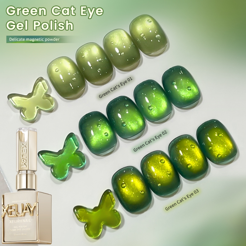 XEIJAYI 15ml - Night Shadow Star Bamboo Series ยาทาเล็บเจล, สีเขียวแคทอายสุดอินเทรนด์ เหมาะสำหรับทุกฤดูกาล