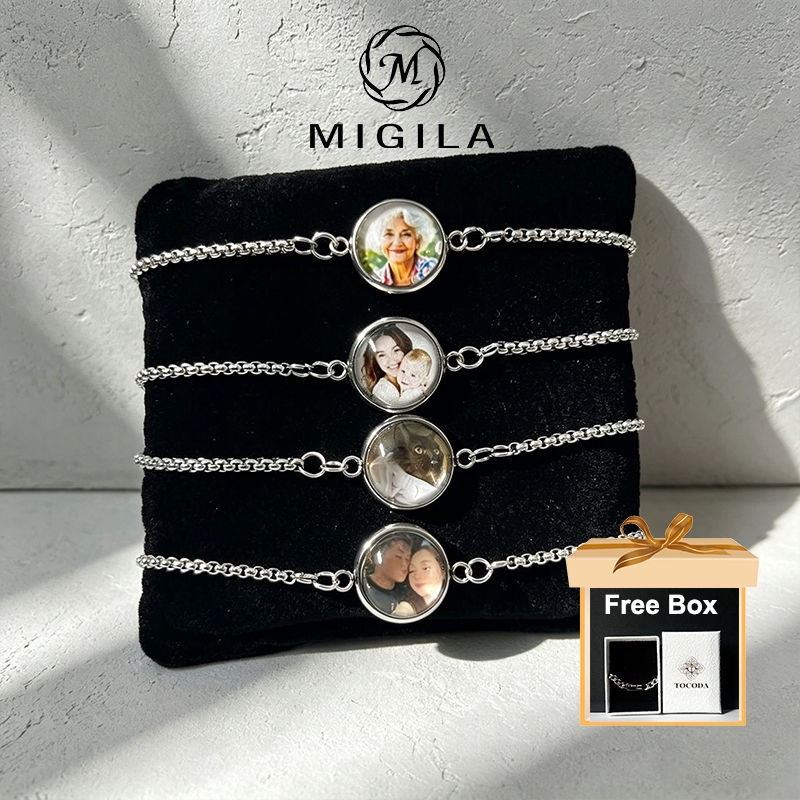 MIGILA สร้อยข้อมือรูปภาพสั่งทำ｜เครื่องประดับแกะสลักสวยงาม｜โซ่ปรับได้แบบเลื่อน｜ผลิตจากเหล็กไทเทเนียม กันน้ำ ไม่ซีดจางไม่เปลี่ยนสี