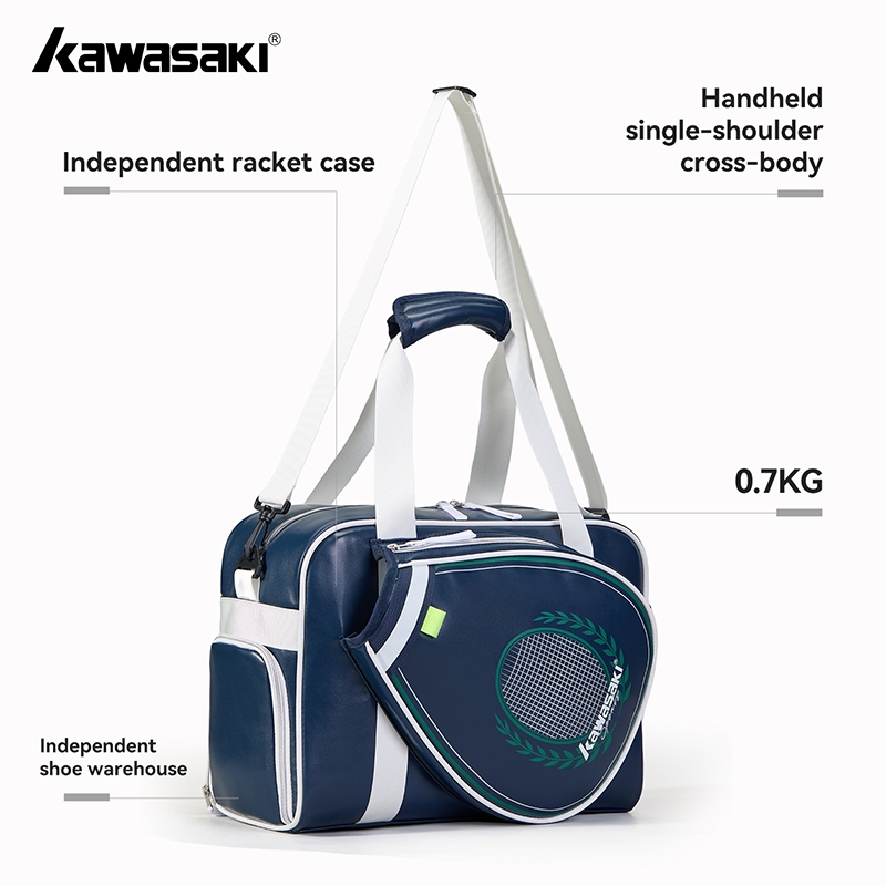 Kawasaki Multi-pocket Sports HandbagBadminton Bag ความจุขนาดใหญ่แร็กเก็ตกระเป๋าไหล่เดี่ยวกระเป๋ากีฬา PU รองเท้าแบดมินตันกระเป๋า K1G06-D8152