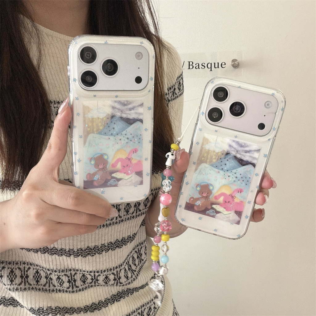 สําหรับIphone Case 17 Pro Max 16 Pro Max 15 Pro Max Starสีชมพูสีน้ําตาลเคสโทรศัพท์หมีน้อยสองตัว – โปรปัง